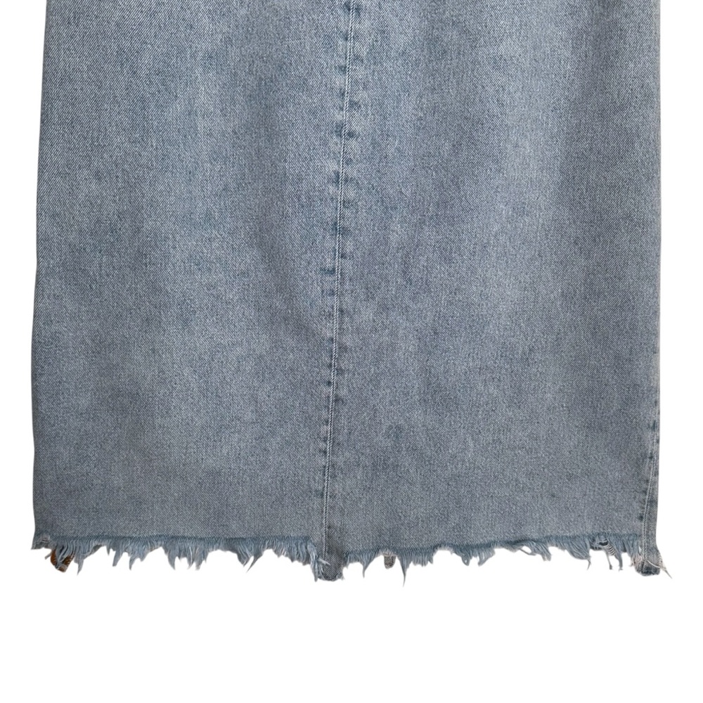 ZARA Premium Denim Light Wash Midi Skirt Raw Hem Front Slit Size L - Picture 9 of 16